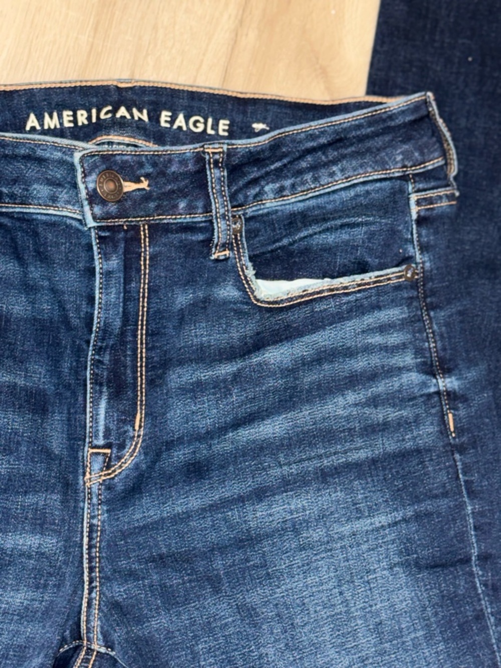 American Eagle High Rise Skinny Kick Jeans Size 10 XLong Dark Shadow Stretch - Picture 6 of 14